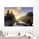 A Hiker Stands By Brook As Sunrise Burns Through The Mist Wall Mural