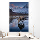 Scenic View At Sunset Of A Moose Drinking From A Pond With Alpenglow Wall Mural