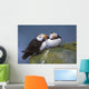 Horned Puffin Pair Perched On Ledge Wall Mural