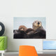 Sea Otter With Snow Covering Fur Holding Newborn Pup Wall Mural
