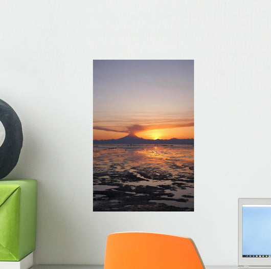 Ash Cloud Rises From Mt Redoubt At Sunset During Low Tide Wall Mural