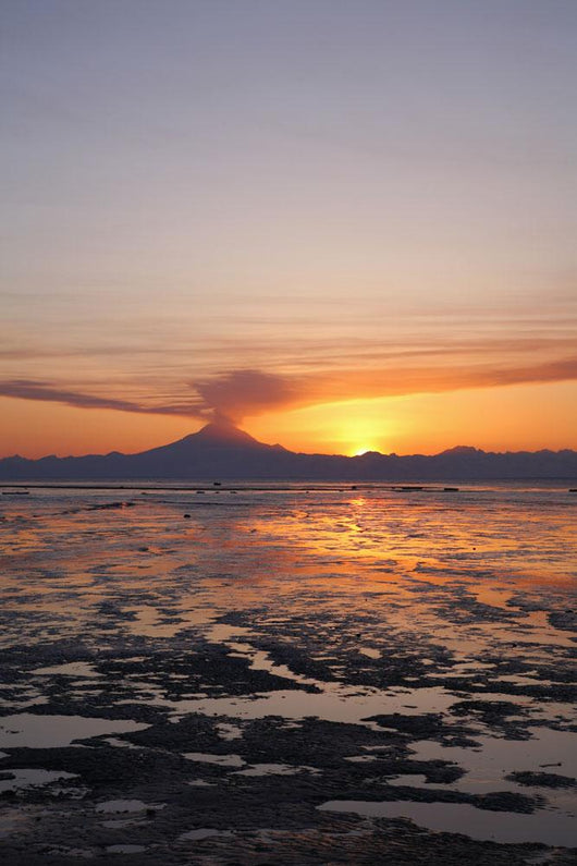 Ash Cloud Rises From Mt Redoubt At Sunset During Low Tide Wall Mural