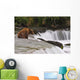 A Large Brown Bear Patiently Sits At Brooks Falls Wall Mural