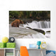 A Large Brown Bear Patiently Sits At Brooks Falls Wall Mural