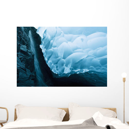 A Waterfall Down An Ice Cave Glacier Wall Mural