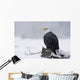 Bald Eagle Perched On Log During Snow Storm Chilkat River Wall Mural