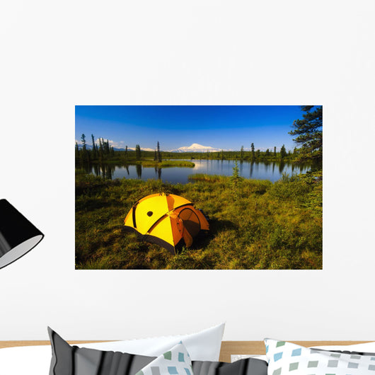 Tent Camping In Wrangell Saint Elias National Park With Mount Sanford Wall Mural