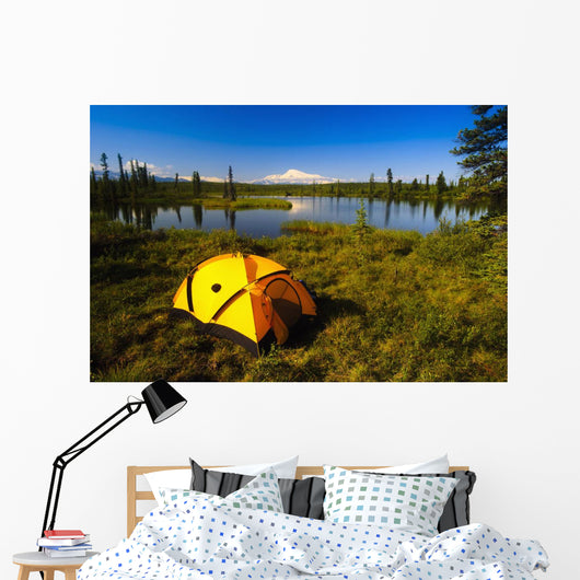 Tent Camping In Wrangell Saint Elias National Park With Mount Sanford Wall Mural