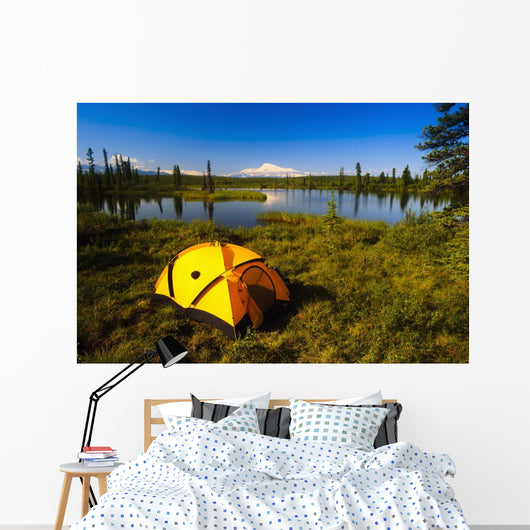 Tent Camping In Wrangell Saint Elias National Park With Mount Sanford Wall Mural