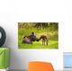 Cow And Calf Moose In Grass, Kincaid Park, Anchorage, Alaska Wall Mural
