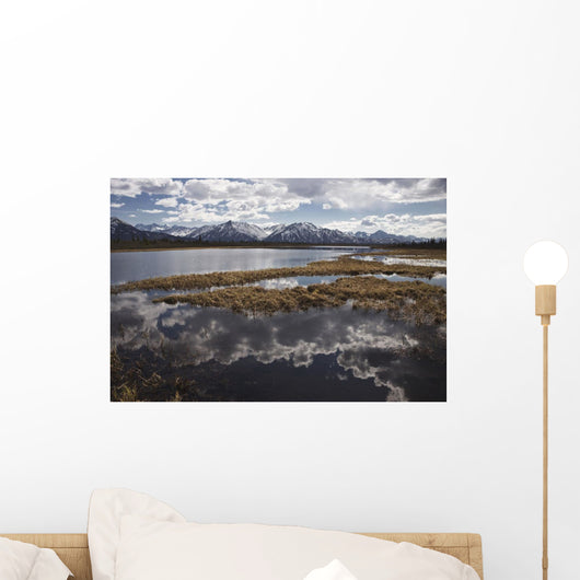 Scenic View Of Clouds Reflecting In Knob Lake Along The Glenn Highway Wall Mural