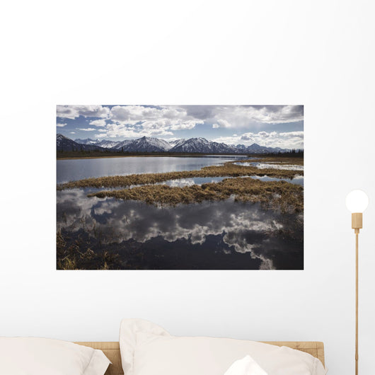 Scenic View Of Clouds Reflecting In Knob Lake Along The Glenn Highway Wall Mural