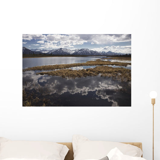Scenic View Of Clouds Reflecting In Knob Lake Along The Glenn Highway Wall Mural