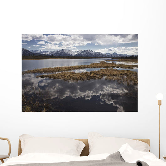 Scenic View Of Clouds Reflecting In Knob Lake Along The Glenn Highway Wall Mural