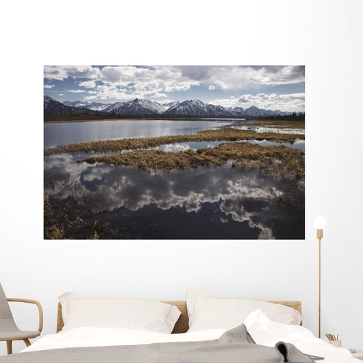 Scenic View Of Clouds Reflecting In Knob Lake Along The Glenn Highway Wall Mural