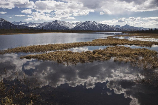 Scenic View Of Clouds Reflecting In Knob Lake Along The Glenn Highway Wall Mural