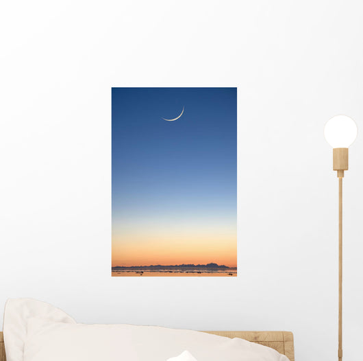 Cresent Moon Rising At Sunset Over Cook Inlet Wall Mural