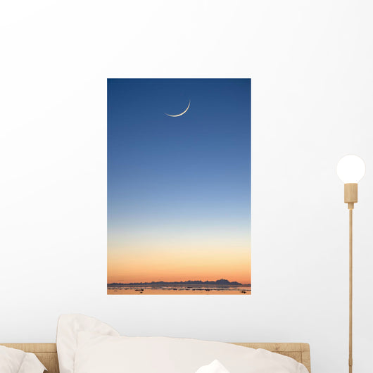 Cresent Moon Rising At Sunset Over Cook Inlet Wall Mural