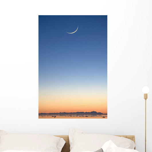 Cresent Moon Rising At Sunset Over Cook Inlet Wall Mural