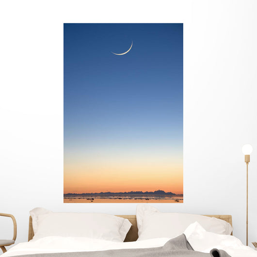 Cresent Moon Rising At Sunset Over Cook Inlet Wall Mural