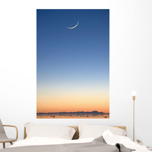 Cresent Moon Rising At Sunset Over Cook Inlet Wall Mural