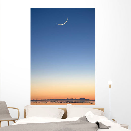 Cresent Moon Rising At Sunset Over Cook Inlet Wall Mural