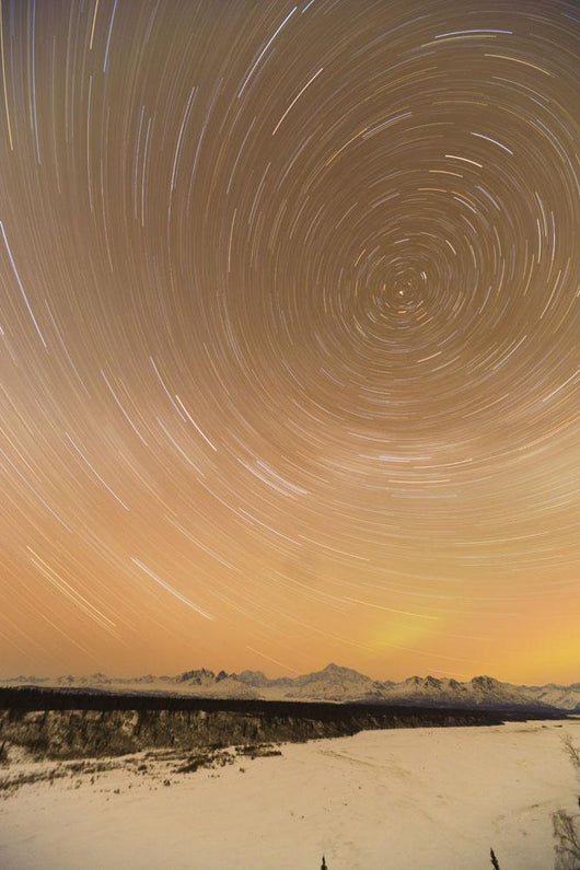 Night Time View Of Star Trails Over Mt Mckinley With Northern Lights Wall Mural