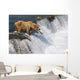 Adult Brown Bear Fishing For Salmon At Top Of Brooks Falls Wall Mural