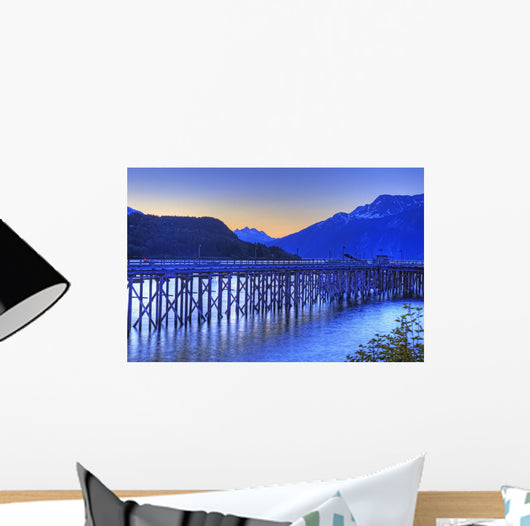 View Of Dock At Twilight, Haines, Southeast Alaska, Summer, Hdr Image Wall Mural