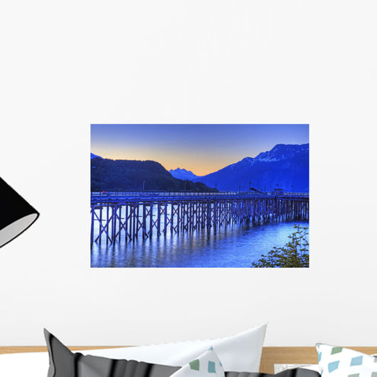 View Of Dock At Twilight, Haines, Southeast Alaska, Summer, Hdr Image Wall Mural