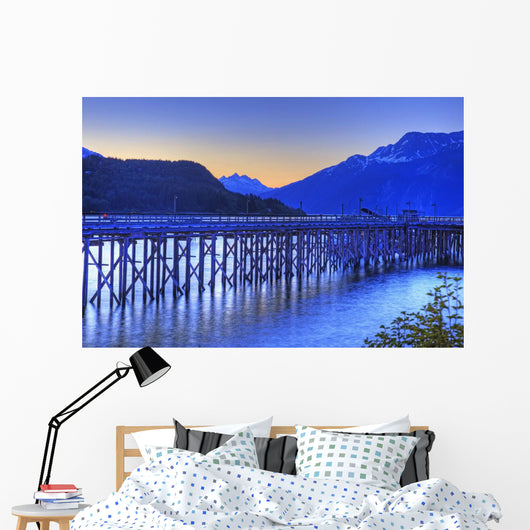 View Of Dock At Twilight, Haines, Southeast Alaska, Summer, Hdr Image Wall Mural