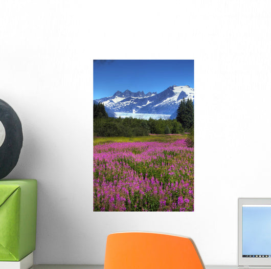 View Of The Mendenhall Glacier With A Field Of Fireweed Wall Mural