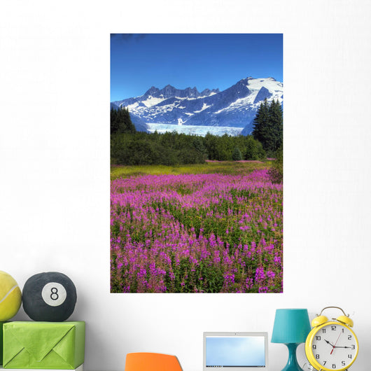 View Of The Mendenhall Glacier With A Field Of Fireweed Wall Mural