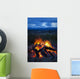 Close-Up View Of A Camp Fire With A View Of The Chugach Mountain Wall Mural