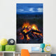Close-Up View Of A Camp Fire With A View Of The Chugach Mountain Wall Mural