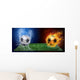 Water Drops and Fire Flames Soccer Ball Wall Mural
