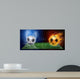 Water drops and fire flames around soccer ball on the background Wall Mural