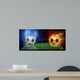Water drops and fire flames around soccer ball on the background Wall Mural