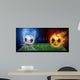 Water drops and fire flames around soccer ball on the background Wall Mural