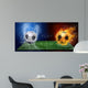 Water drops and fire flames around soccer ball on the background Wall Mural