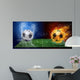 Water drops and fire flames around soccer ball on the background Wall Mural