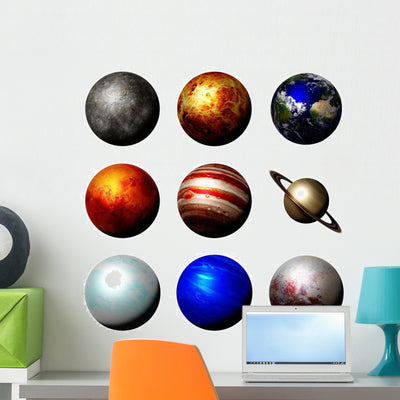 Realistic Solar System Planets Wall Decal Sticker Set shown on a wall