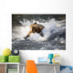 Brown Bear Dives Into Brooks River For Salmon Wall Mural