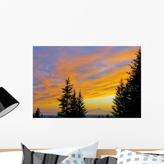 Sunset Clouds Blaze Orange Over Iliamna Volcano As Seen From The Hills Wall Mural
