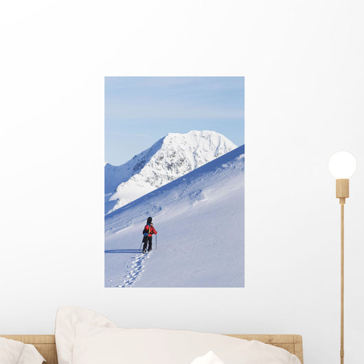 Backcountry Snowboarder Hiking Through The Snow Wall Mural