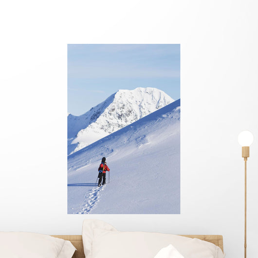 Backcountry Snowboarder Hiking Through The Snow Wall Mural