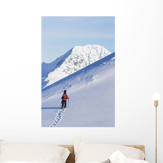 Backcountry Snowboarder Hiking Through The Snow Wall Mural