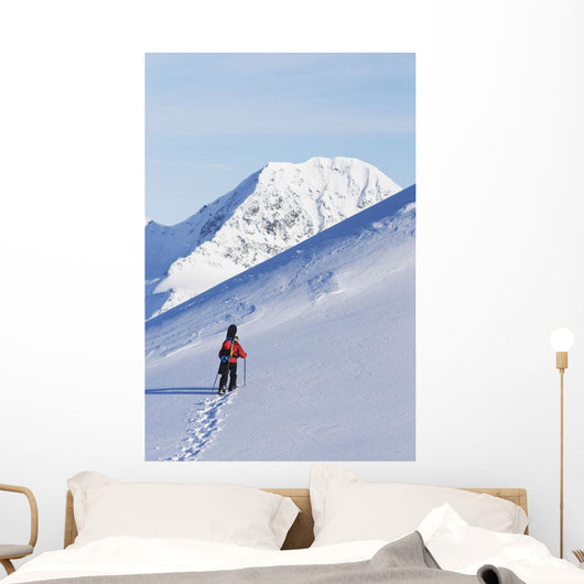 Backcountry Snowboarder Hiking Through The Snow Wall Mural