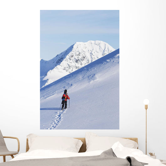 Backcountry Snowboarder Hiking Through The Snow Wall Mural