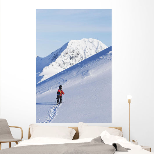 Backcountry Snowboarder Hiking Through The Snow Wall Mural